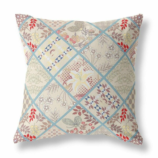 Palacedesigns 16 in. Patch Indoor & Outdoor Throw Pillow Cream Magenta & Red PA3099150